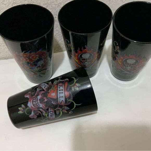 Ed Hardy Designs Black Drinking Glass Tumblers set of 4 - Picture 5 of 7